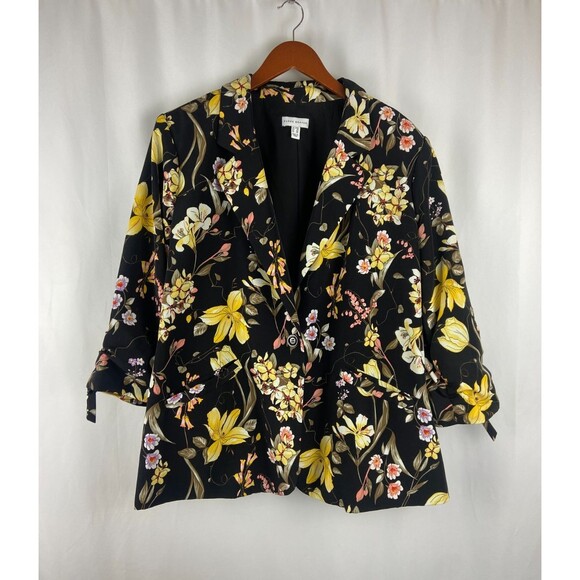 Susan Graver Jackets & Blazers - EUC Susan Graver 24W Black Floral Blazer Jacket Size One Button Church Workwear